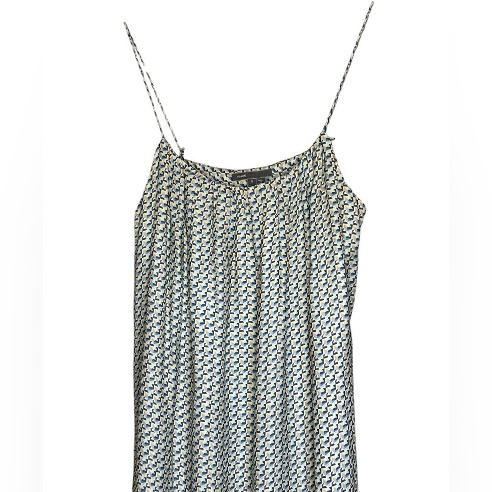 VINCE MAXI 100% SILK DRESS STAR PRINT BORDER CHARCOAL SPAGHETTI STRAP SZ S - Picture 3 of 9